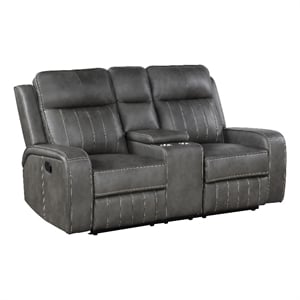 Pemberly Row Faux Leather Upholstered Motion Reclining Loveseat Gray