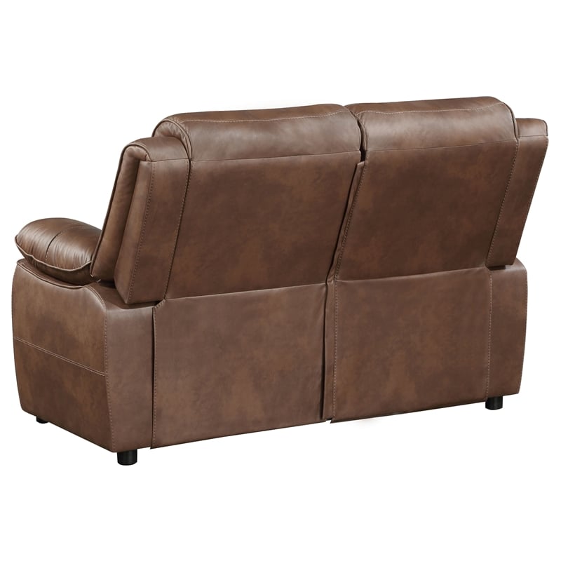 Pemberly Row Faux Leather Upholstered Padded Arm Loveseat Dark Brown