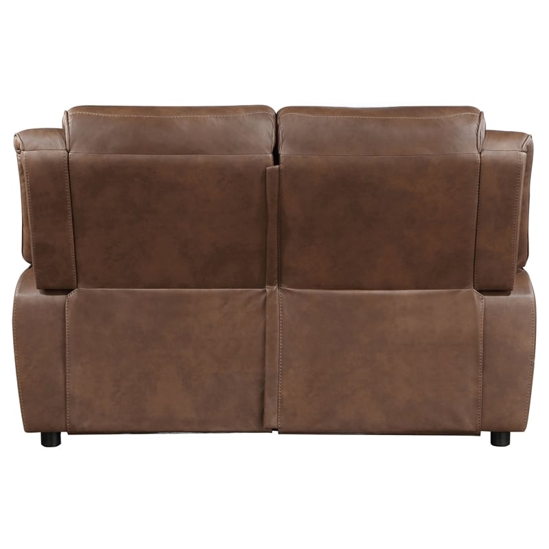 Pemberly Row Faux Leather Upholstered Padded Arm Loveseat Dark Brown