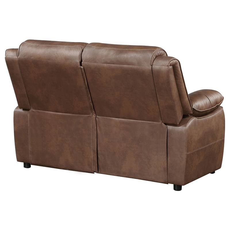 Pemberly Row Faux Leather Upholstered Padded Arm Loveseat Dark Brown