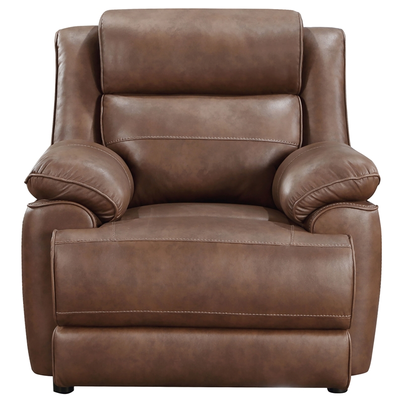 Pemberly Row Faux Leather Upholstered Padded Arm Accent Chair Dark Brown