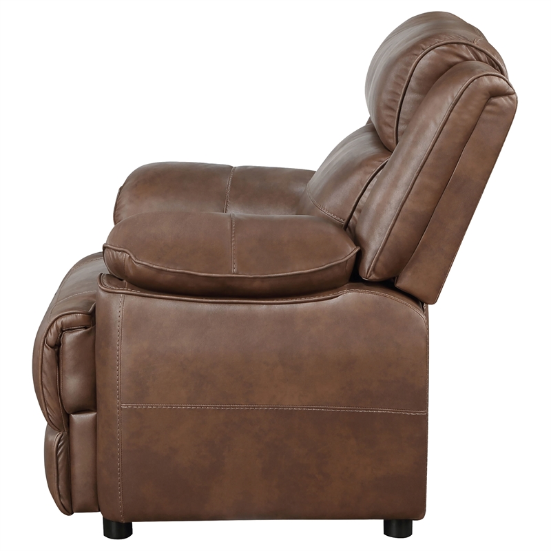 Pemberly Row Faux Leather Upholstered Padded Arm Accent Chair Dark Brown