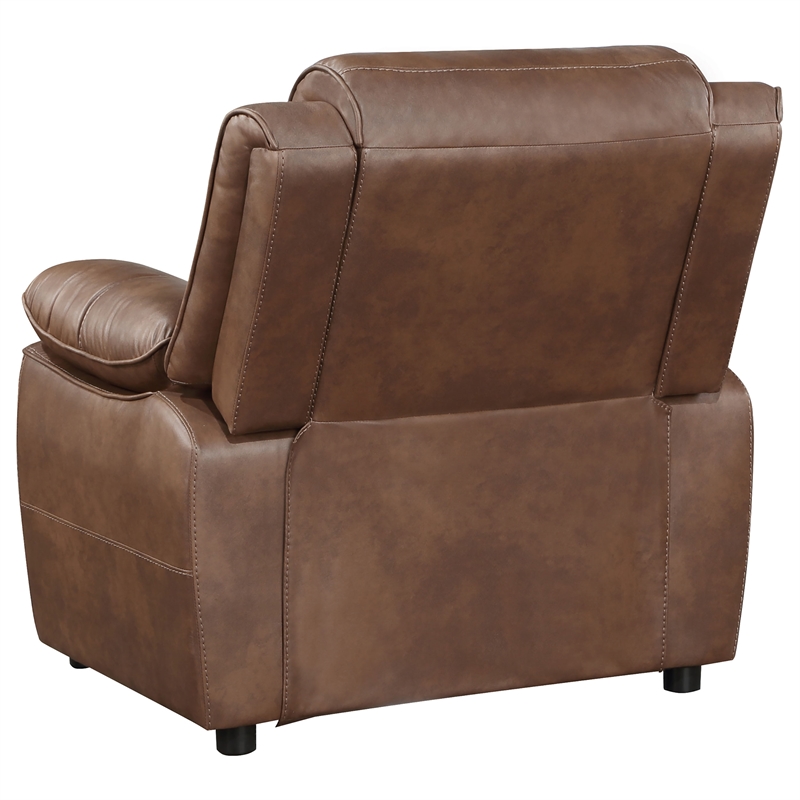 Pemberly Row Faux Leather Upholstered Padded Arm Accent Chair Dark Brown