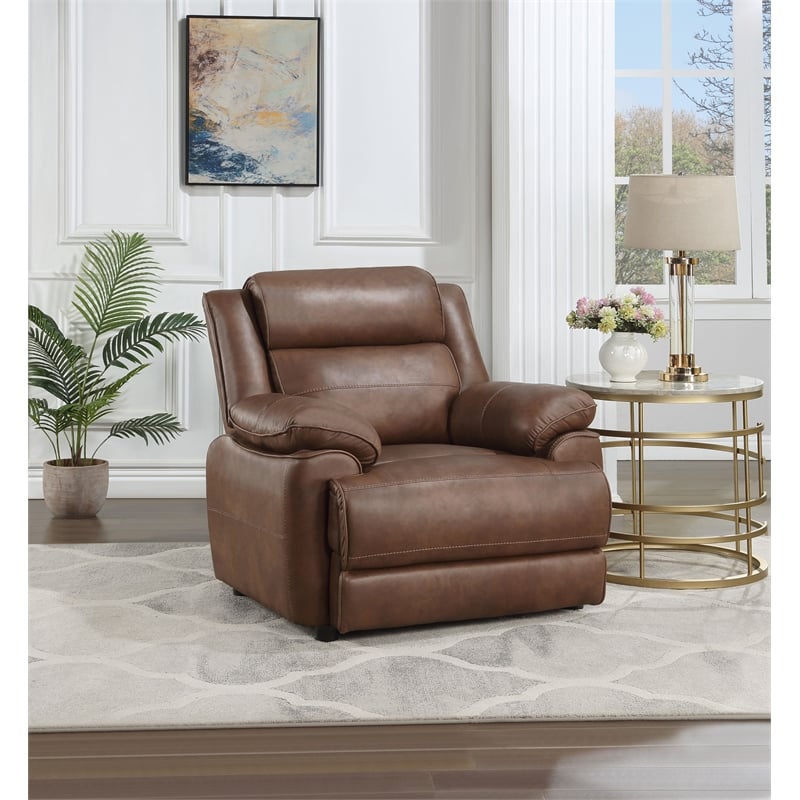 Pemberly Row Faux Leather Upholstered Padded Arm Accent Chair Dark Brown