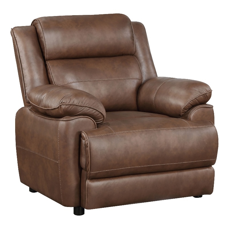 Pemberly Row Faux Leather Upholstered Padded Arm Accent Chair Dark Brown