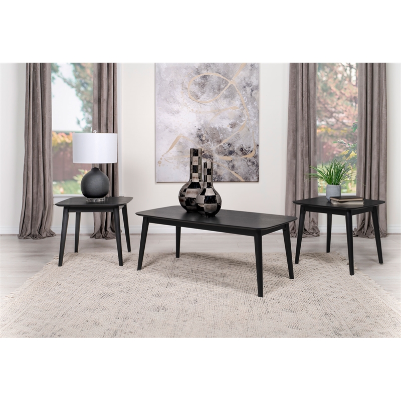 Pemberly Row 3-piece Wood Occasional Set with Coffee and End Tables Black