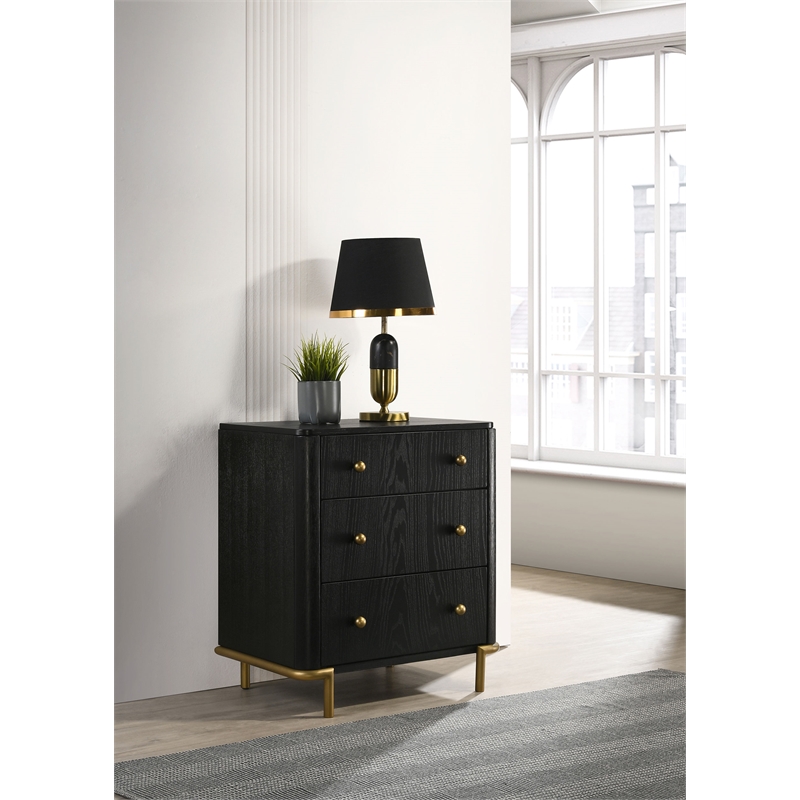 Pemberly Row 3-drawer Wood Nightstand Bedside Table with USB Outlet Black