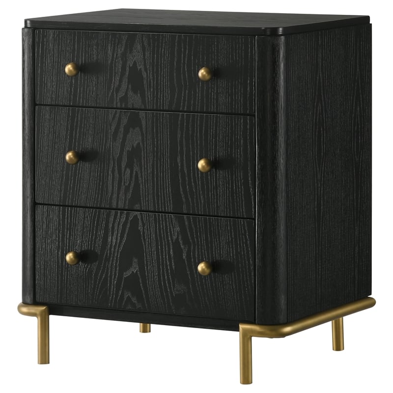 Pemberly Row 3-drawer Wood Nightstand Bedside Table with USB Outlet Black