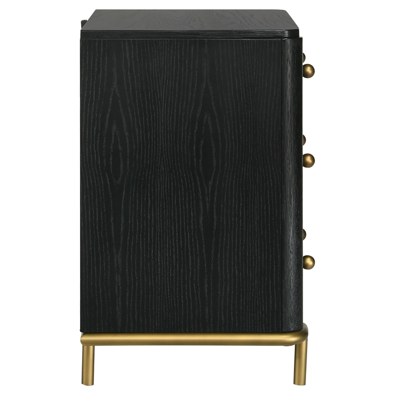 Pemberly Row 3-drawer Wood Nightstand Bedside Table with USB Outlet Black