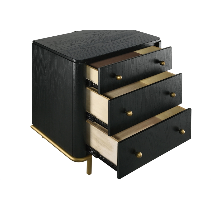 Pemberly Row 3-drawer Wood Nightstand Bedside Table with USB Outlet Black