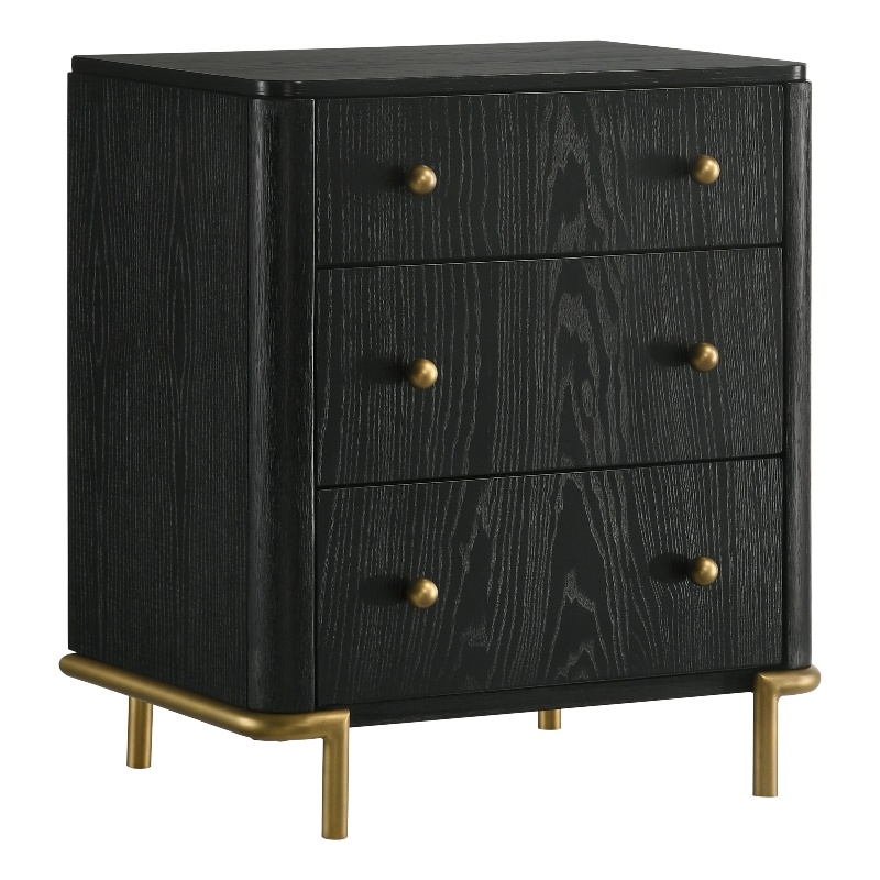 Pemberly Row 3-drawer Wood Nightstand Bedside Table with USB Outlet Black