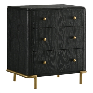 Pemberly Row 3-drawer Wood Nightstand Bedside Table with USB Outlet Black