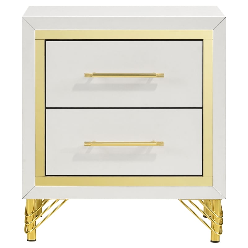 Pemberly Row Modern 2-drawer Wood Nightstand Bedside Table White and Gold