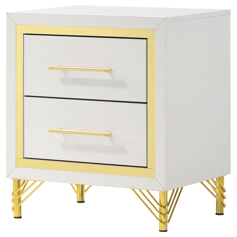 Pemberly Row Modern 2-drawer Wood Nightstand Bedside Table White and Gold