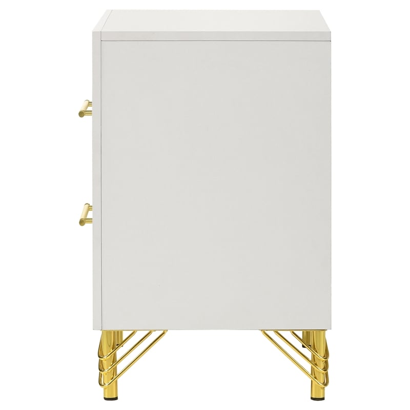 Pemberly Row Modern 2-drawer Wood Nightstand Bedside Table White and Gold