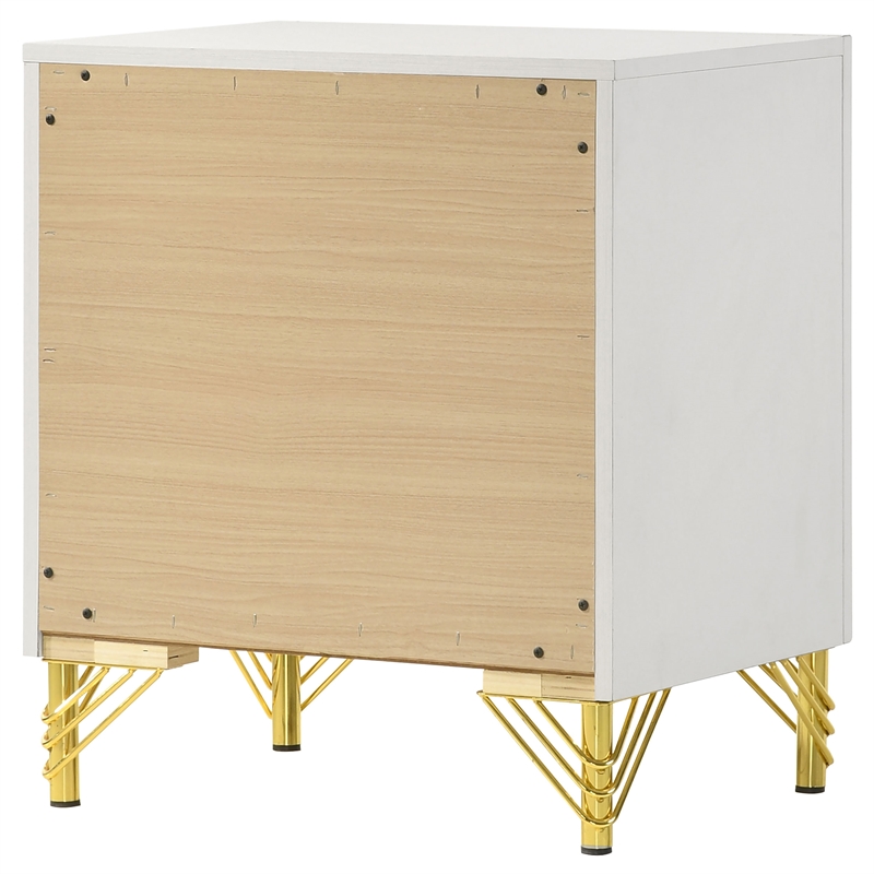 Pemberly Row Modern 2-drawer Wood Nightstand Bedside Table White and Gold