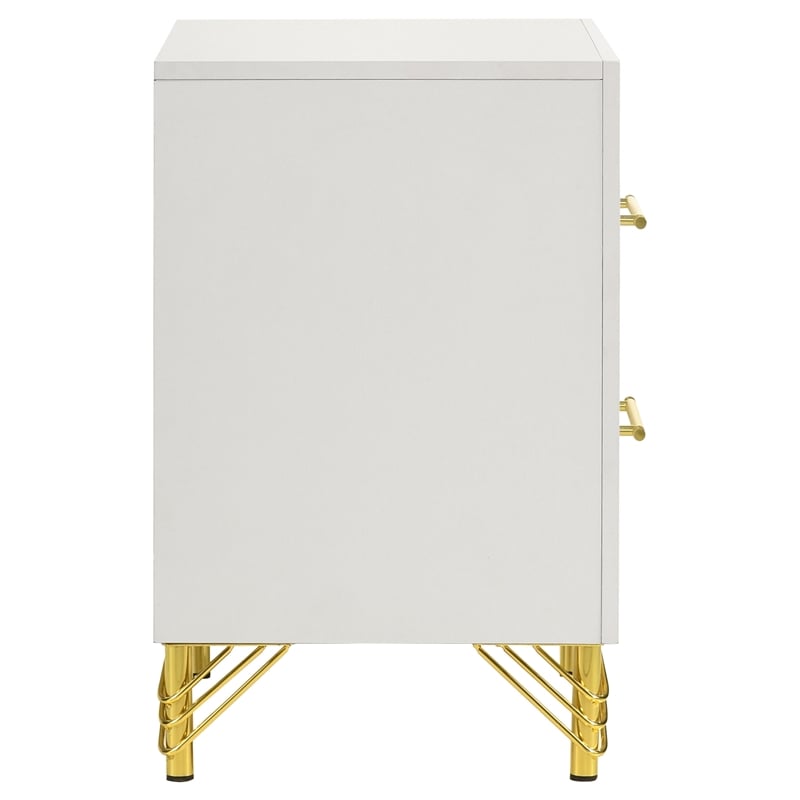 Pemberly Row Modern 2-drawer Wood Nightstand Bedside Table White and Gold