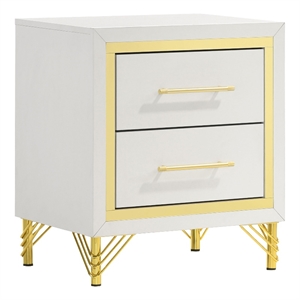 Pemberly Row Modern 2-drawer Wood Nightstand Bedside Table White and Gold