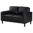 Pemberly Row Faux Leather Upholstered Track Arm Faux Leather Loveseat Black