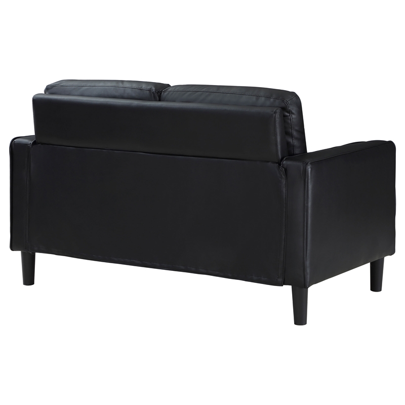 Pemberly Row Faux Leather Upholstered Track Arm Faux Leather Loveseat Black