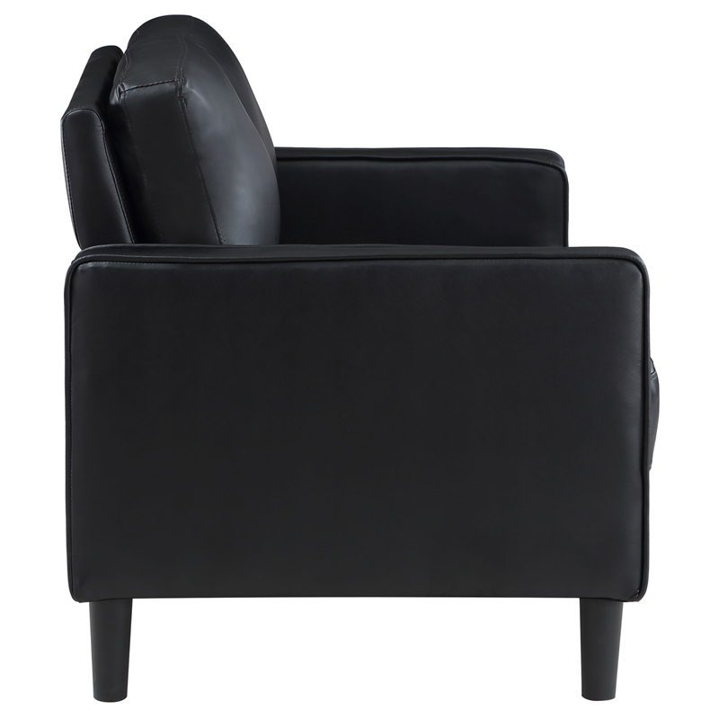 Pemberly Row Faux Leather Upholstered Track Arm Faux Leather Loveseat Black
