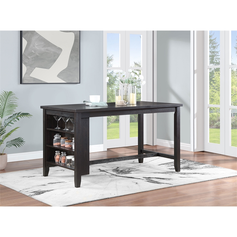 Pemberly Row Wood Counter Height Dining Table with Storage Shelves Dark Gray