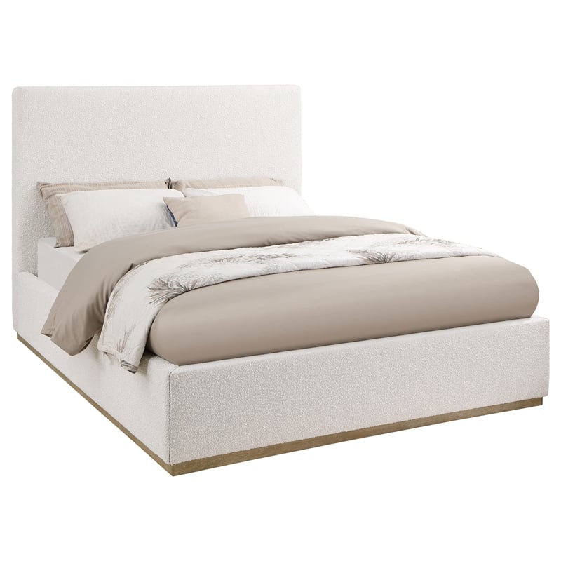 Pemberly Row Transitional Fabric Upholstered Eastern King Platform Bed Cream