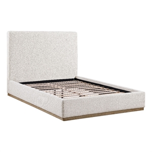 Pemberly Row Transitional Fabric Upholstered Eastern King Platform Bed Cream