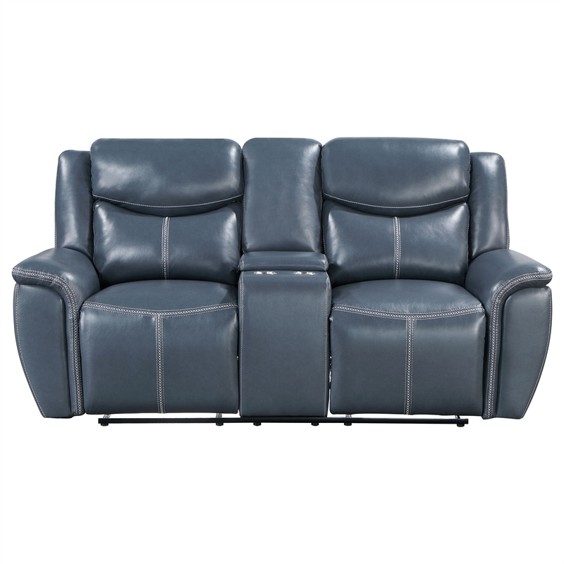 Pemberly Row 2-piece Faux Leather Upholstered Motion Reclining Sofa Set Blue