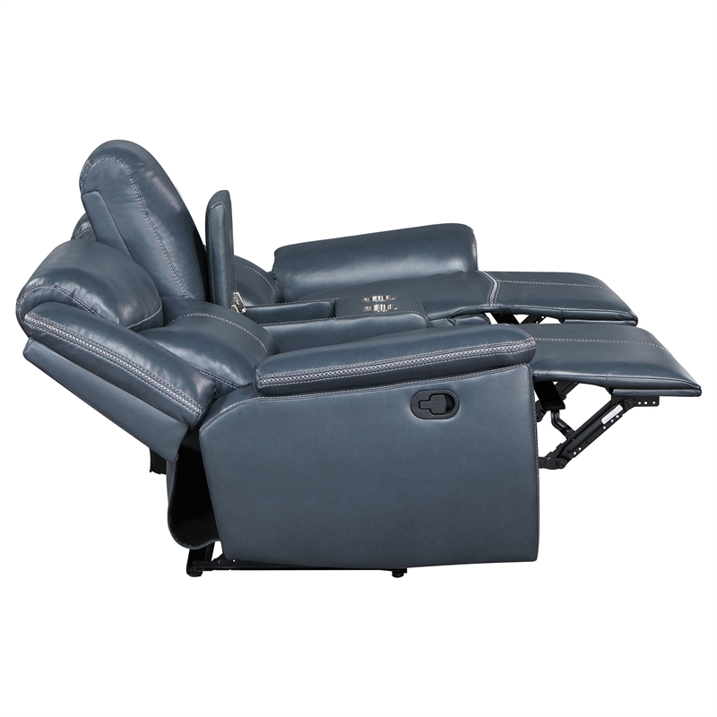 Pemberly Row 2-piece Faux Leather Upholstered Motion Reclining Sofa Set Blue