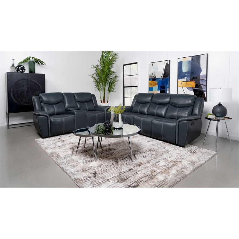Pemberly Row 2-piece Faux Leather Upholstered Motion Reclining Sofa Set Blue