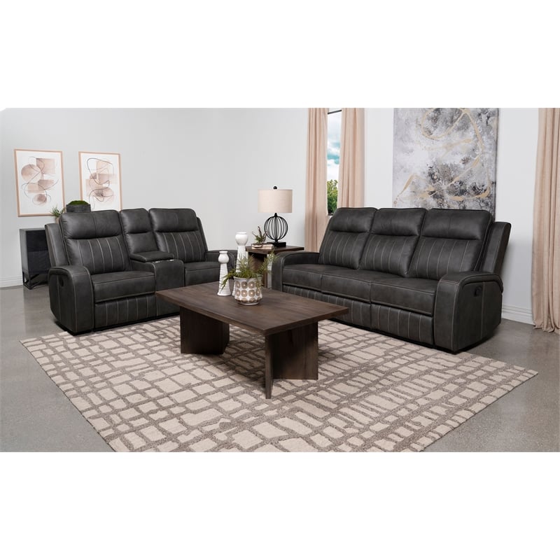 Pemberly Row 2-piece Faux Leather Upholstered Motion Reclining Sofa Set Gray