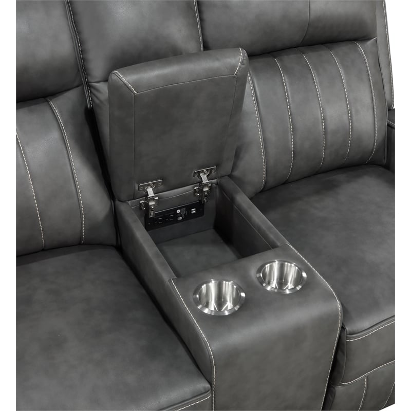 Pemberly Row 2-piece Faux Leather Upholstered Motion Reclining Sofa Set Gray