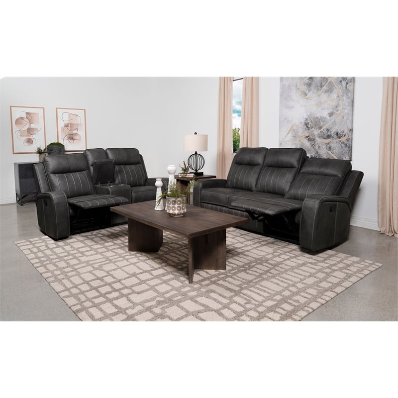 Pemberly Row 2-piece Faux Leather Upholstered Motion Reclining Sofa Set Gray