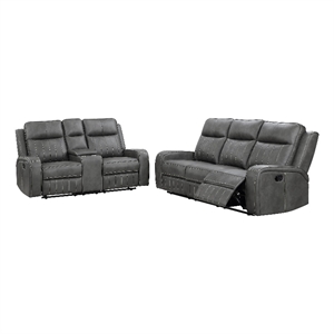 Pemberly Row 2-piece Faux Leather Upholstered Motion Reclining Sofa Set Gray
