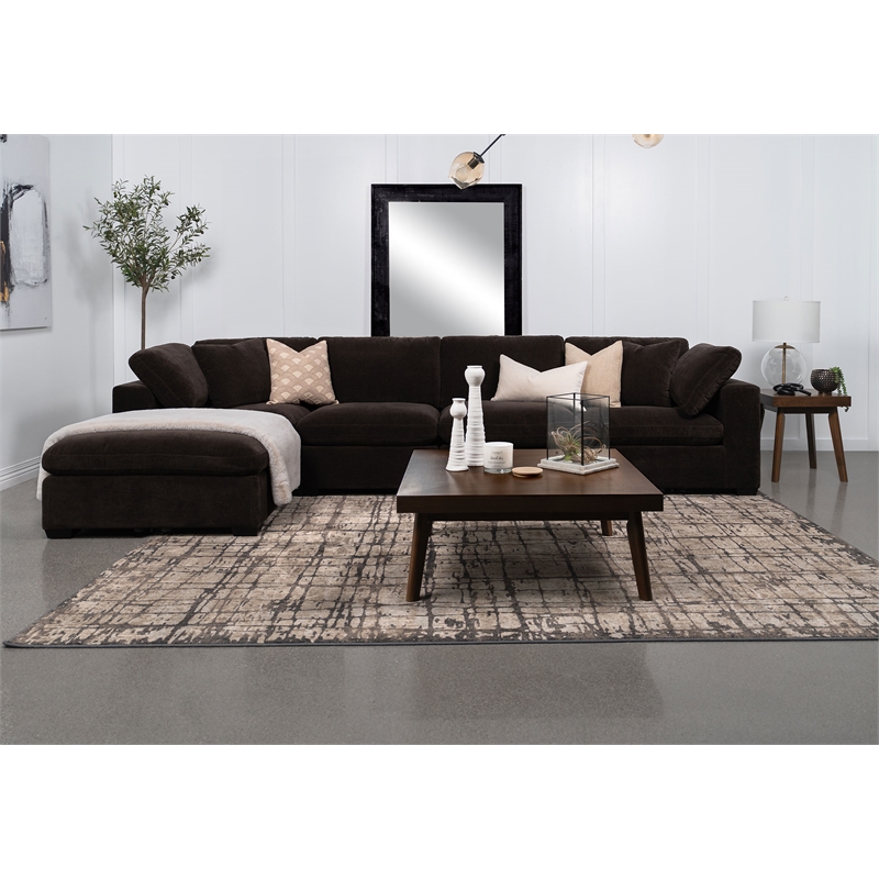 Pemberly Row Modern Fabric Upholstered Ottoman in Dark Chocolate
