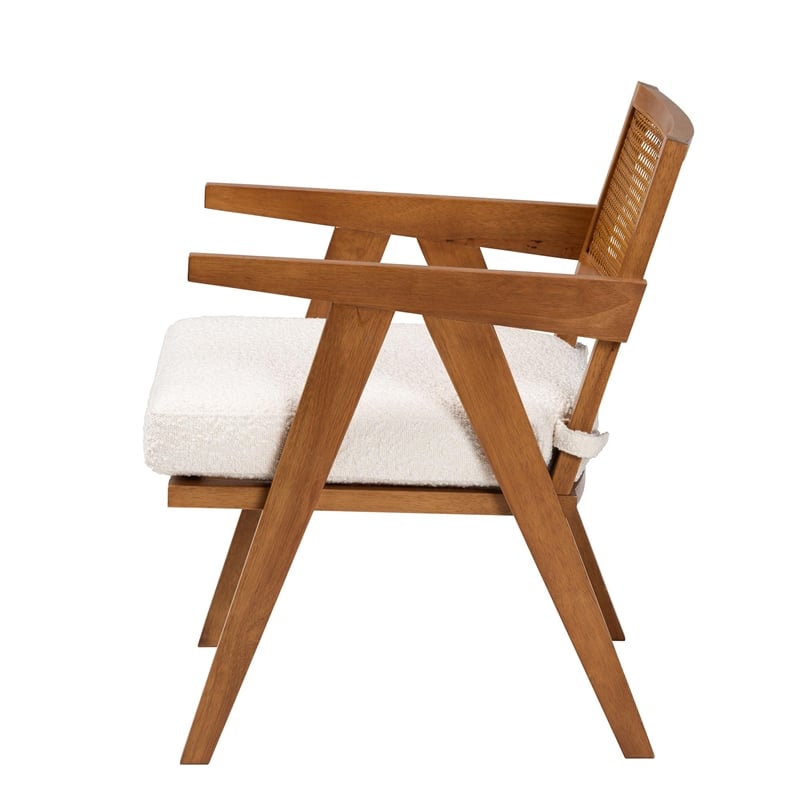 Pemberly Row Cream Boucle Fabric and Walnut Brown Wood Arm Chair