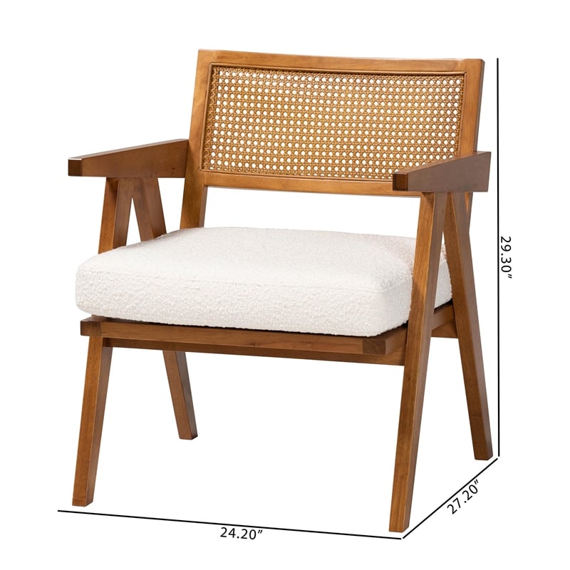 Pemberly Row Cream Boucle Fabric and Walnut Brown Wood Arm Chair