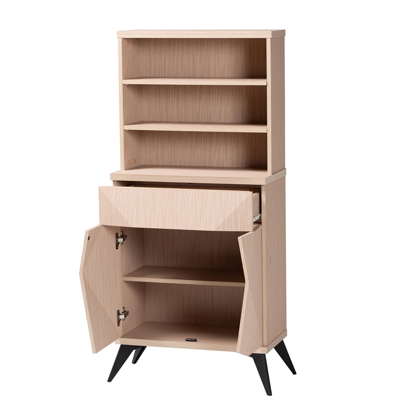 Pemberly Row Two-Tone Light Brown and Black Wood Kitchen Cabinet