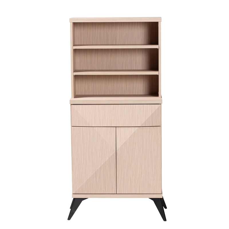 Pemberly Row Two-Tone Light Brown and Black Wood Kitchen Cabinet