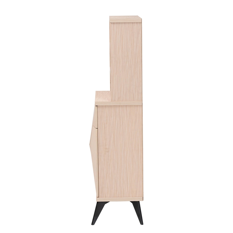 Pemberly Row Two-Tone Light Brown and Black Wood Kitchen Cabinet