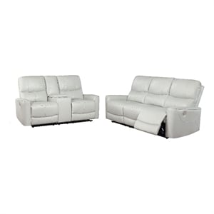Pemberly Row 2-piece Faux Leather Power Reclining Sofa Set Ivory