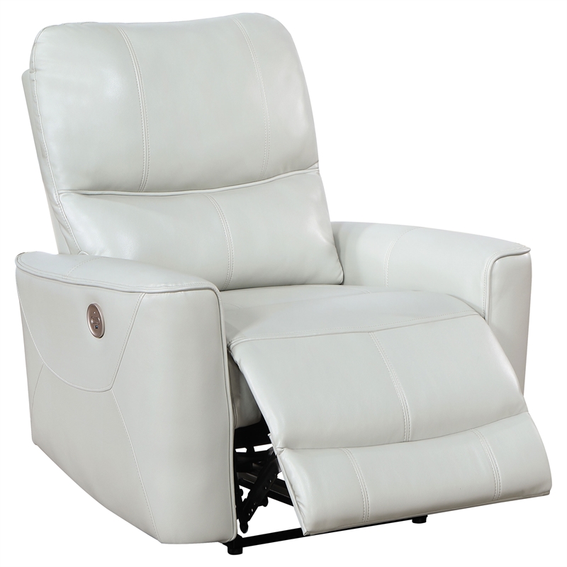 Pemberly Row Faux Leather Upholstered Power Recliner Chair Ivory