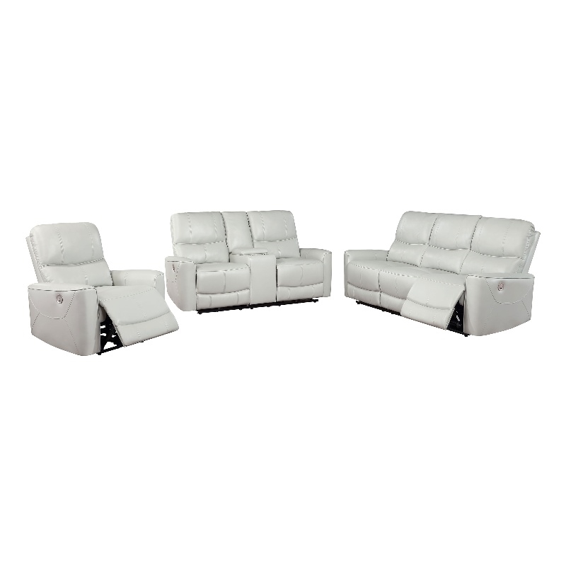 Pemberly Row 3-piece Faux Leather Power Reclining Sofa Set Ivory