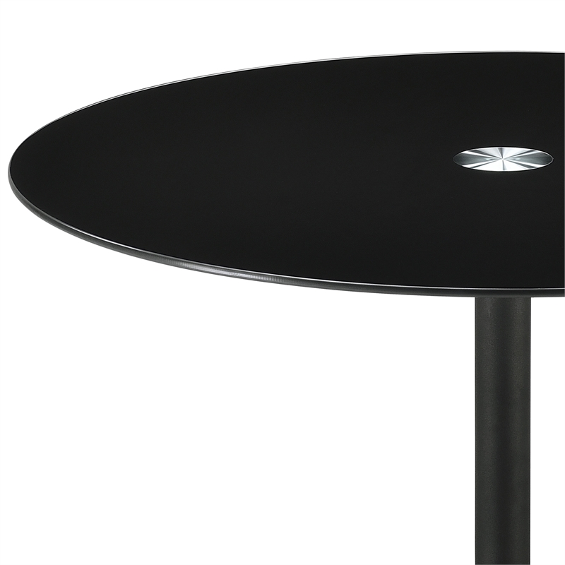 Pemberly Row Round Metal End Table with Tempered Glass Top Black