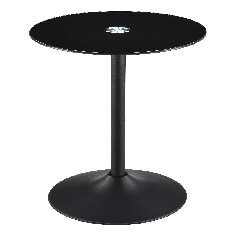 Pemberly Row Round Metal End Table with Tempered Glass Top Black