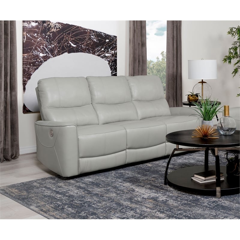 Pemberly Row Faux Leather Upholstered Power Reclining Sofa Ivory