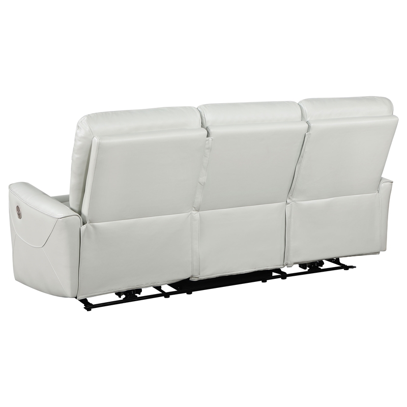 Pemberly Row Faux Leather Upholstered Power Reclining Sofa Ivory