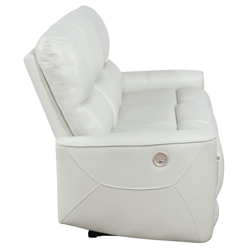 Pemberly Row Faux Leather Upholstered Power Reclining Sofa Ivory