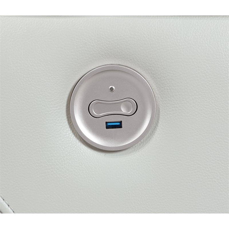 Pemberly Row Faux Leather Upholstered Power Reclining Sofa Ivory